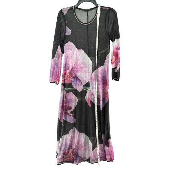 Beate Heymann Orchid Maxi Dress Womens 8 Black Purple Sheer Stretch Boho Chic - Picture 7 of 13